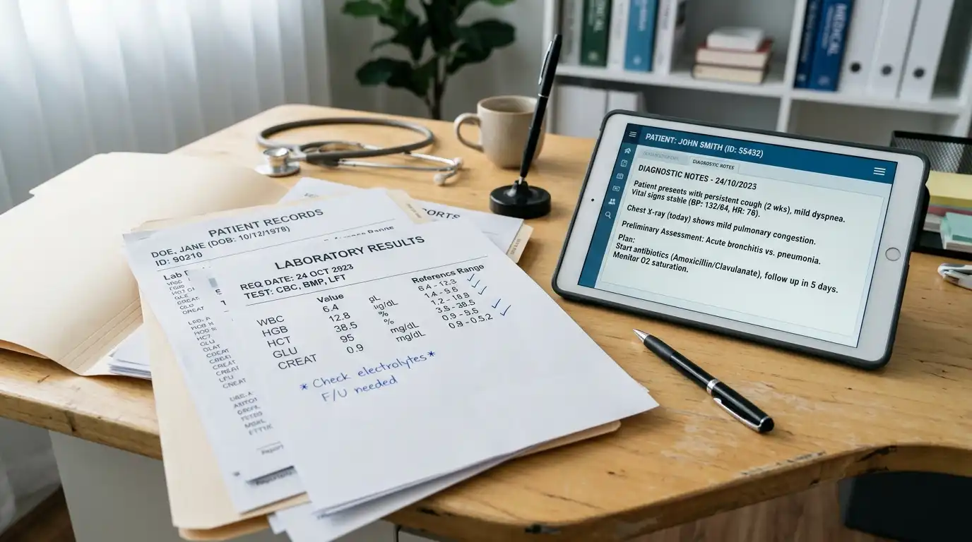 Missed test results in a delayed diagnosis case with lab reports and patient records